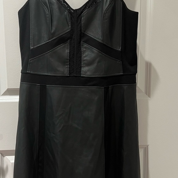 BCBGMAXAZRIA Vegan leather & lace flare dress, NWT - Picture 4 of 9